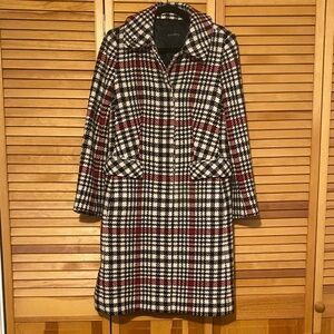 Talbots Size 6 Women’s 85% Wool Trench Coat - Red, Black, Cream